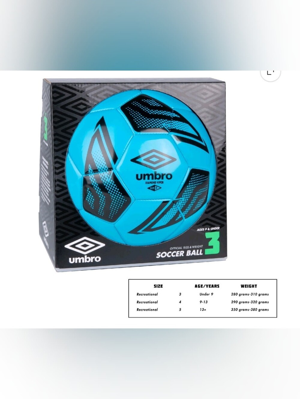 Umbro Diamond Viper Size 3 Soccer Ball, Blue - Picture 4 of 4